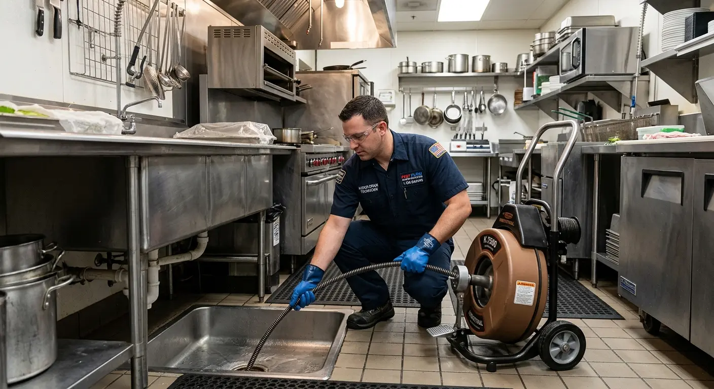 Commercial drain cleaning service in a restaurant kitchen in Severn