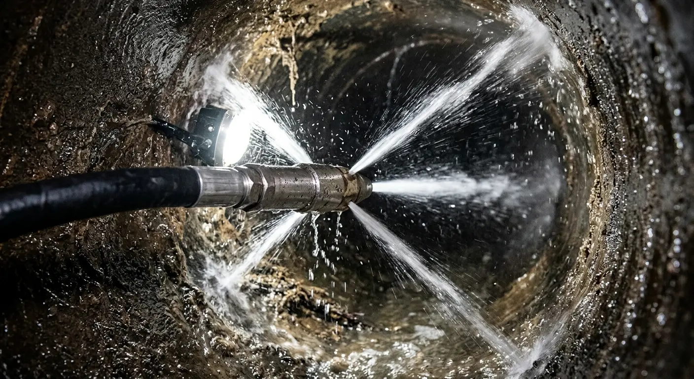 High-pressure hydro jetting nozzle cleaning sewer pipe for Sewer Cleanout in Severn